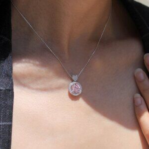 Radiant Pink Eterna Pendant Necklace | 2.75 CT Round CZ & Pave Heart Bail